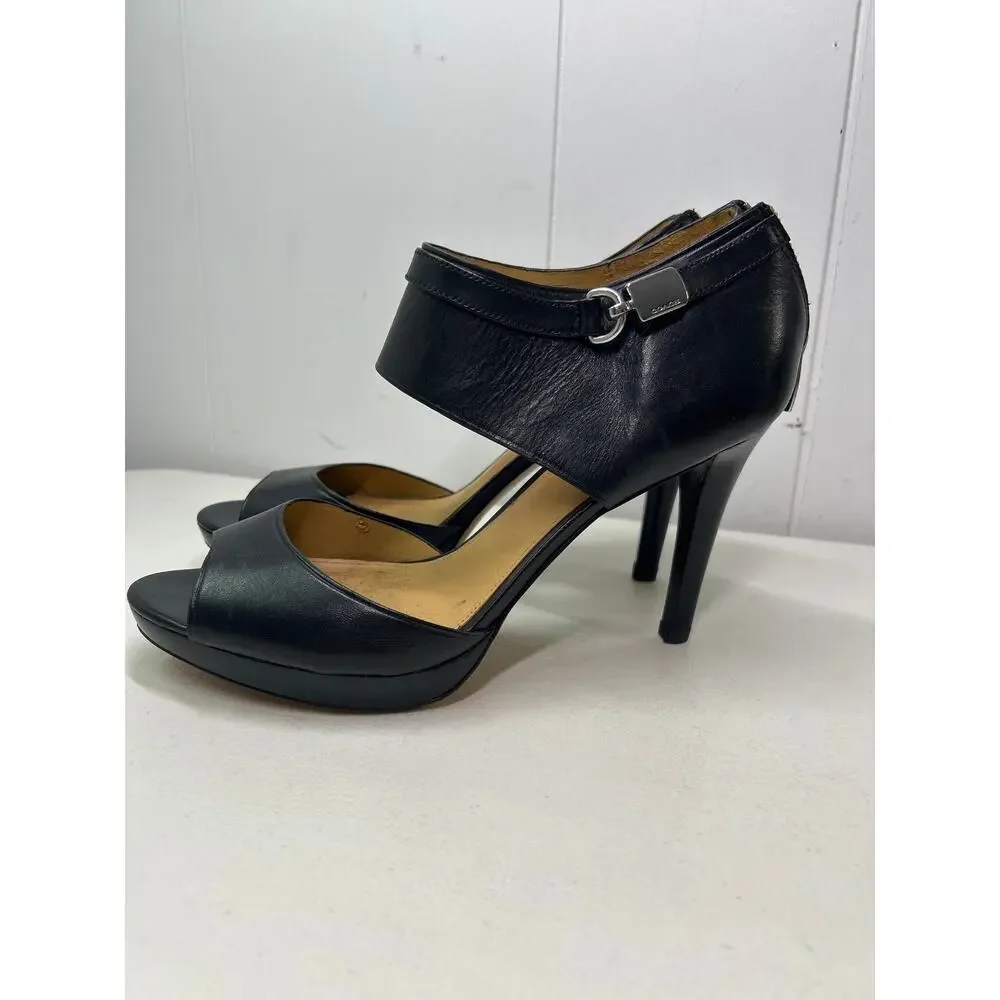 Coach Women's Wexwood Leather/Mat Calf Ankle Strap D-Orsay Pump Black Size 8
